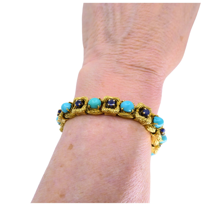 Vintage Tiffany & Co. Bracelet 18k Gold Sapphire Turquoise Estate Jewelry