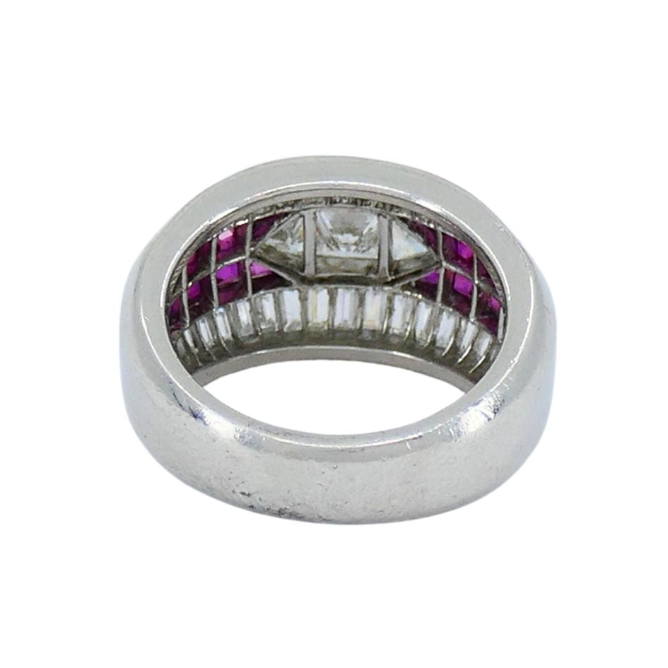 1960s Ruby Diamond Platinum Dome Ring 6.5