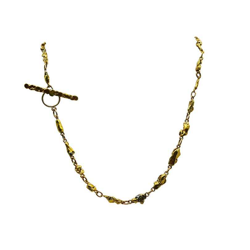 22k Gold Nugget Bar Necklace & 14k Gold Toggle Clasp