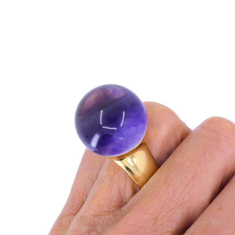 Vhernier Re Sole Gold Ring Purple Sugilite Rock Crystal Estate Jewelry Italy