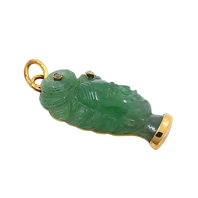 Vintage 14k Gold Carved Jade Lady’s Head Charm Pendant Diamond Accents
