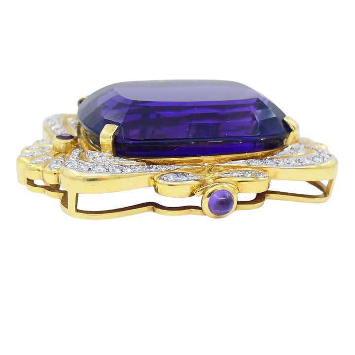 Vintage 18k Two-tone Gold Siberian Amethyst Diamond Pin Brooch