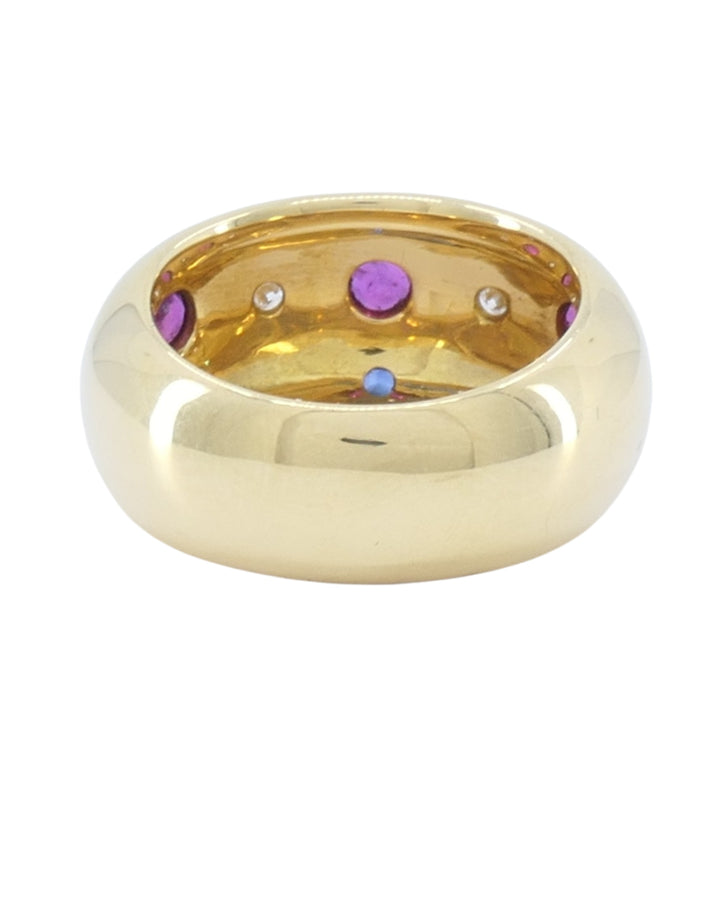 Cartier Vintage Dome Ring Gold Gemstones Enamel Size 5.75
