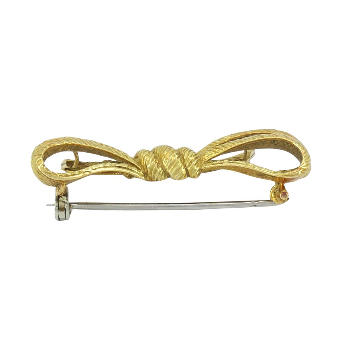 Vintage Van Cleef & Arpels French 18k Yellow Gold Textured Bow Brooch