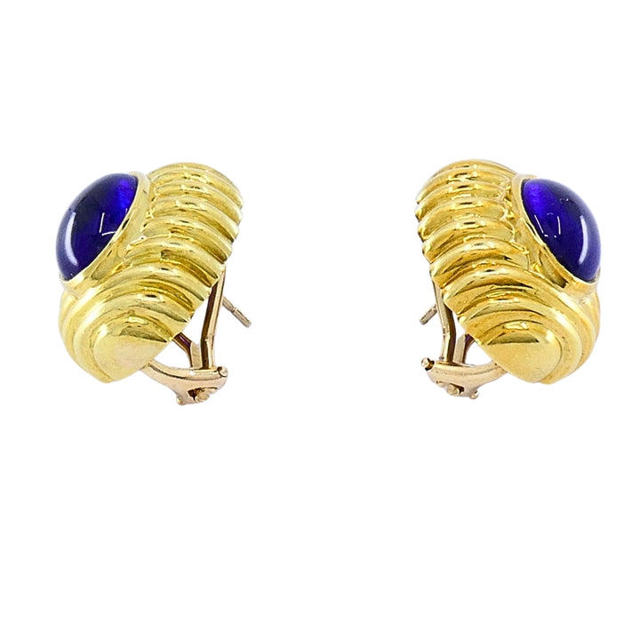 Vintage Tambetti 18k Gold Amethyst Cabochon Earrings