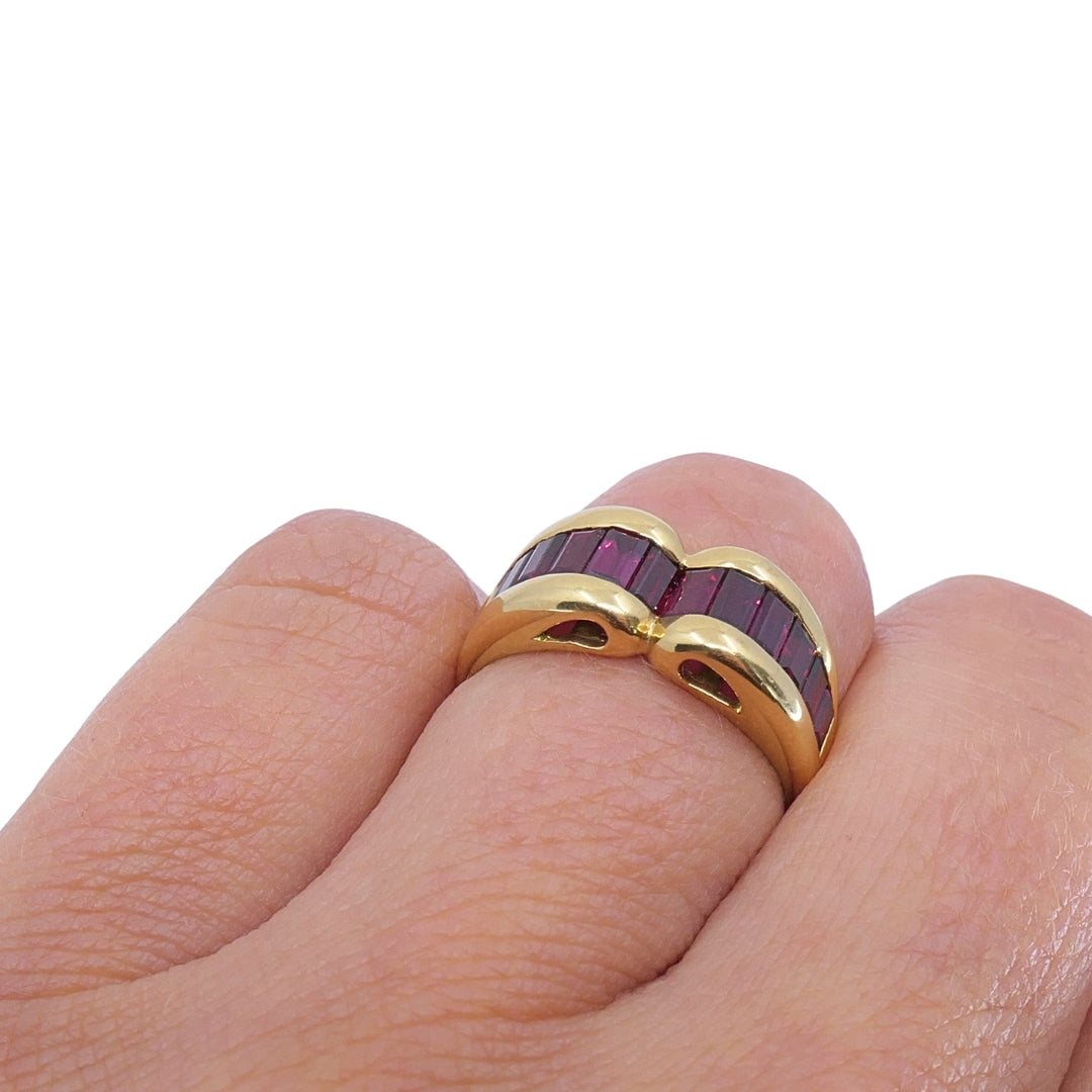 Tiffany & Co. 18k Gold Ruby Baguette Curved Band Ring, Size 5.5