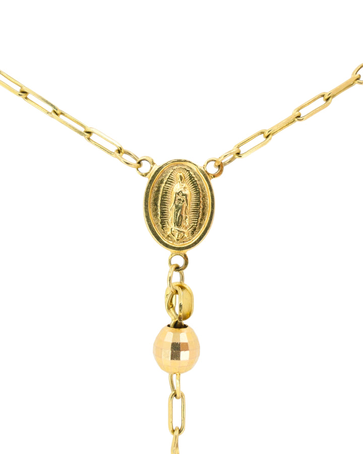 14k Gold Rosary Cross Necklace Beaded Chain