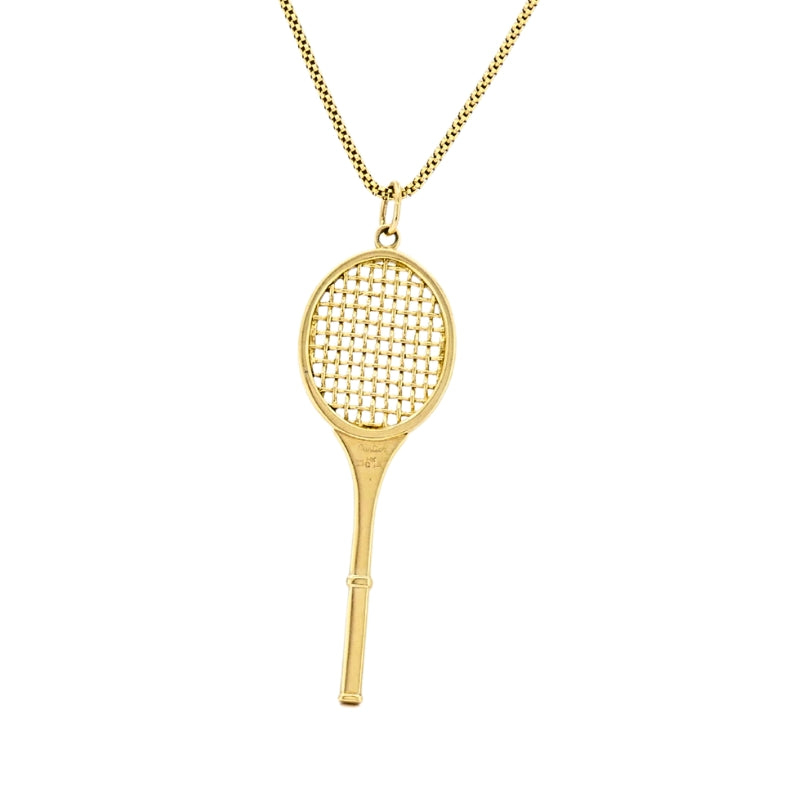 Vintage Cartier 14k Gold Tennis Racket Pendant & 14k Chain (Unsigned) Necklace