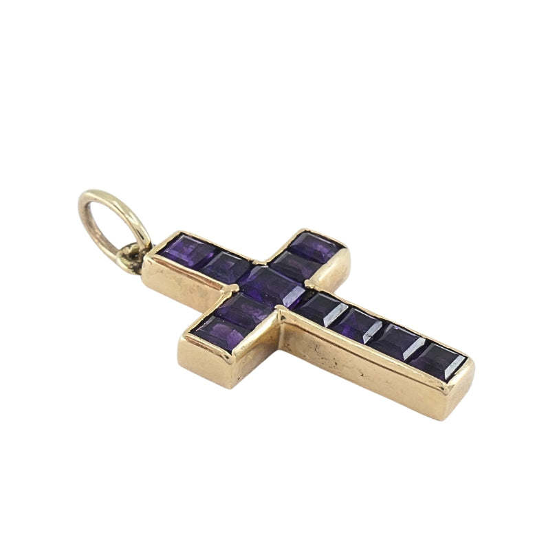 Vintage 14k Gold Amethyst Cross Pendant Charm