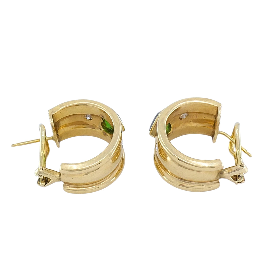18k Yellow Gold Heart-Shaped Tourmaline Diamond Half-Hoop Earrings
