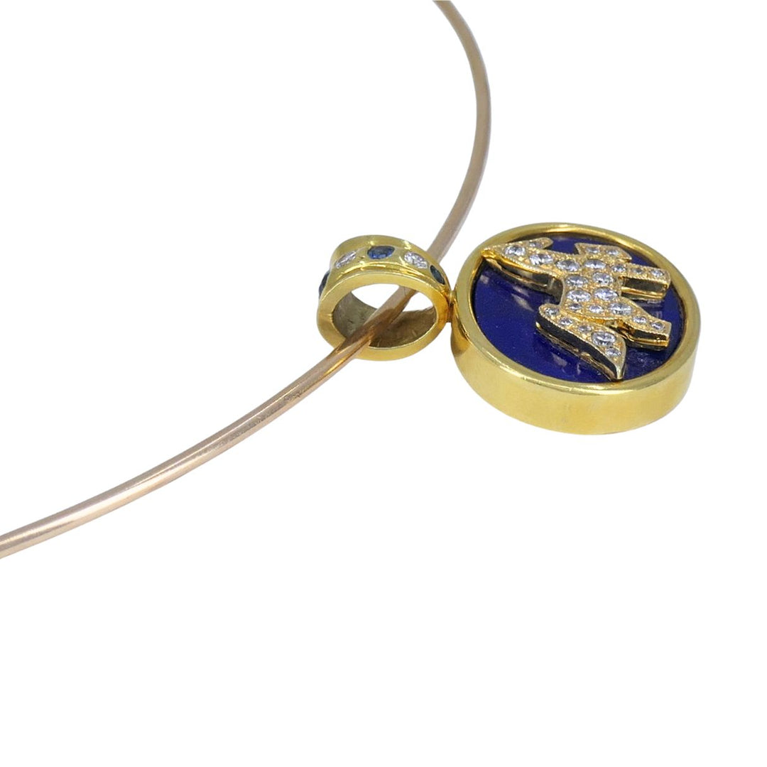 Vintage Pendant Torque Choker Necklace 18k 14k Diamond Sapphire Lapis Lazuli