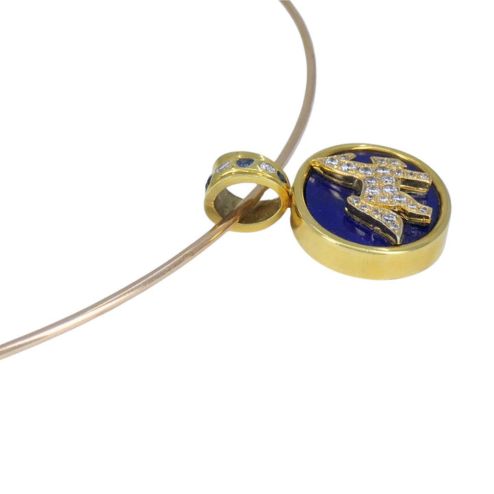 Vintage Pendant Torque Choker Necklace 18k 14k Diamond Sapphire Lapis Lazuli