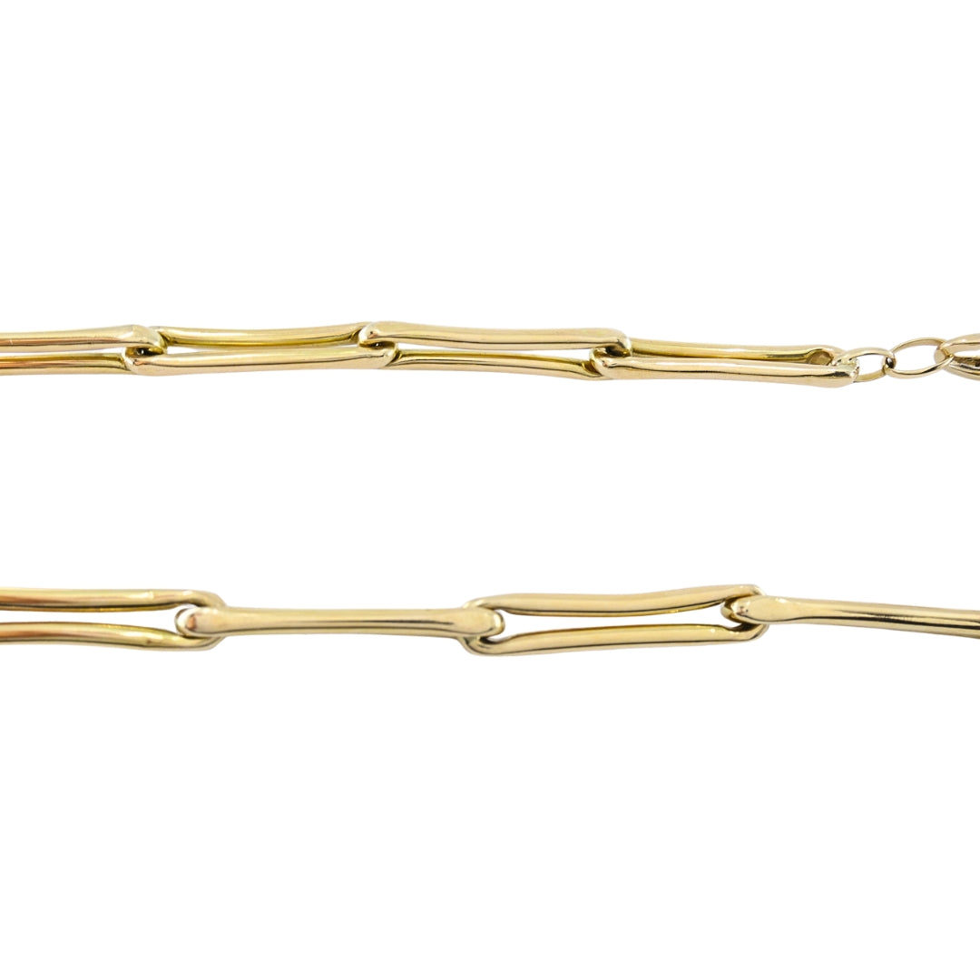 14k Gold Italian Elongated Bar Link Chain Necklace