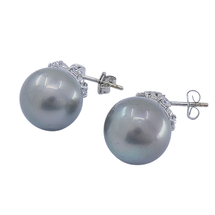 Tahitian Pearl Diamond 14k Gold Stud Earrings