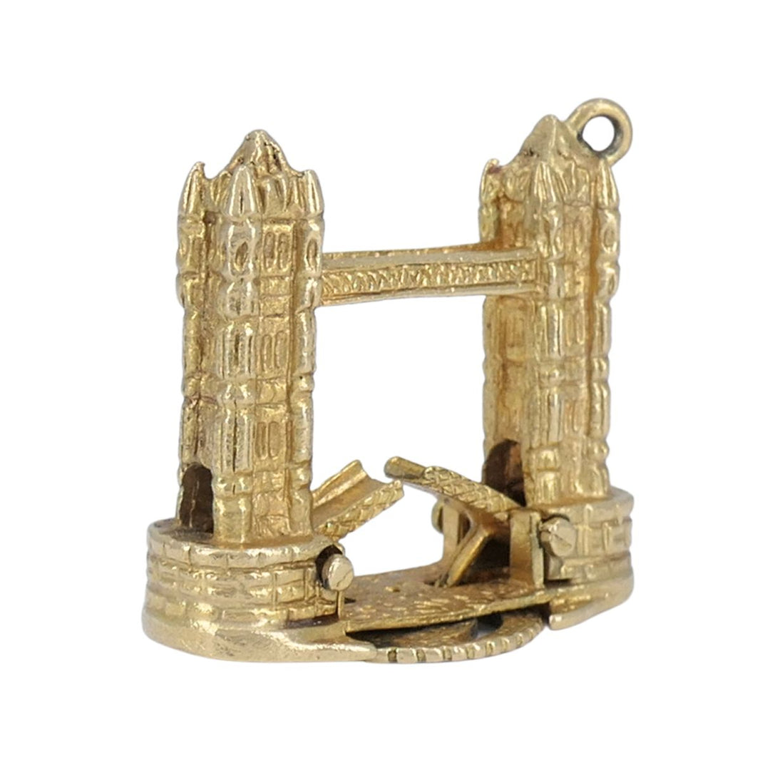Vintage London Bridge Mechanical 9k Yellow Gold Charm Pendant