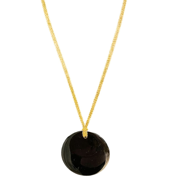 Elsa Peretti Tiffany & Co. Round Black Jade Pendant 18K Gold Mesh Necklace