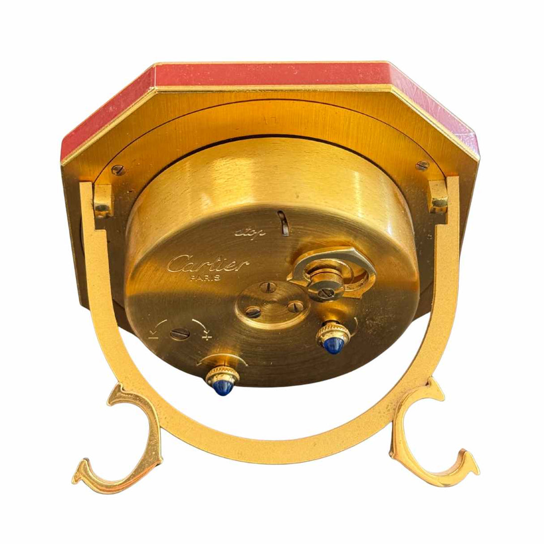 Vintage Cartier Enamel Gold Plated Brass Manual Table Clock
