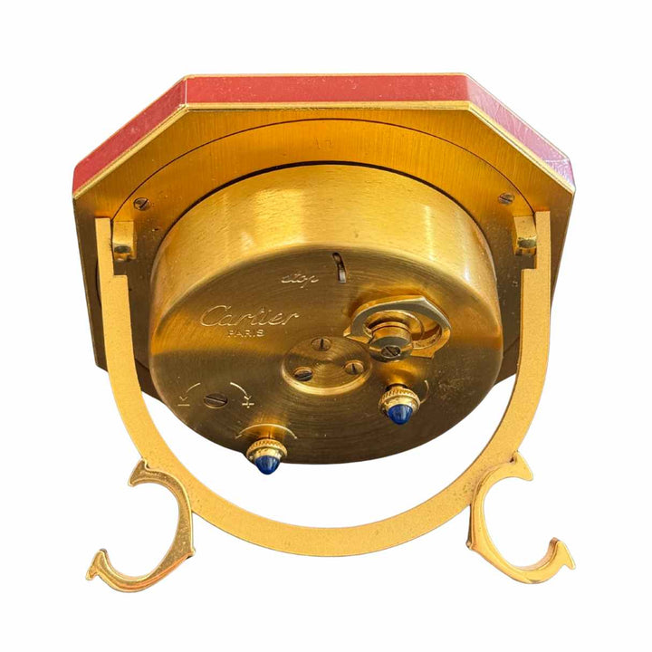 Vintage Cartier Enamel Gold Plated Brass Manual Table Clock