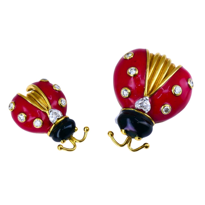 Vintage 1950s Oscar Heyman Ladybug Pin 18k gold Diamond Enamel