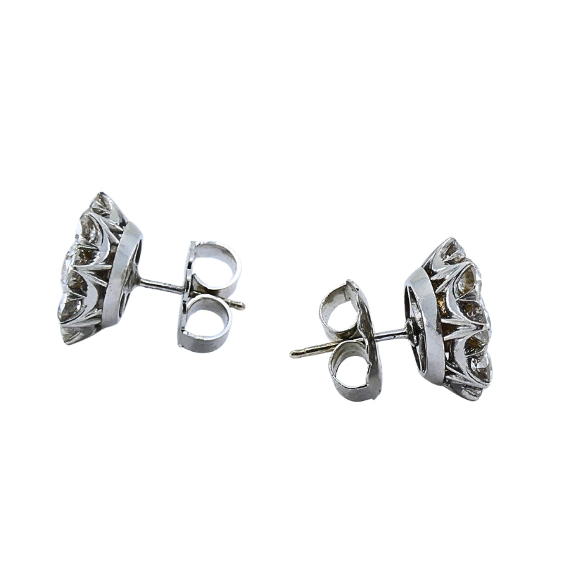 Vintage 14k White Gold Diamond Cluster Stud Earrings Round Cut