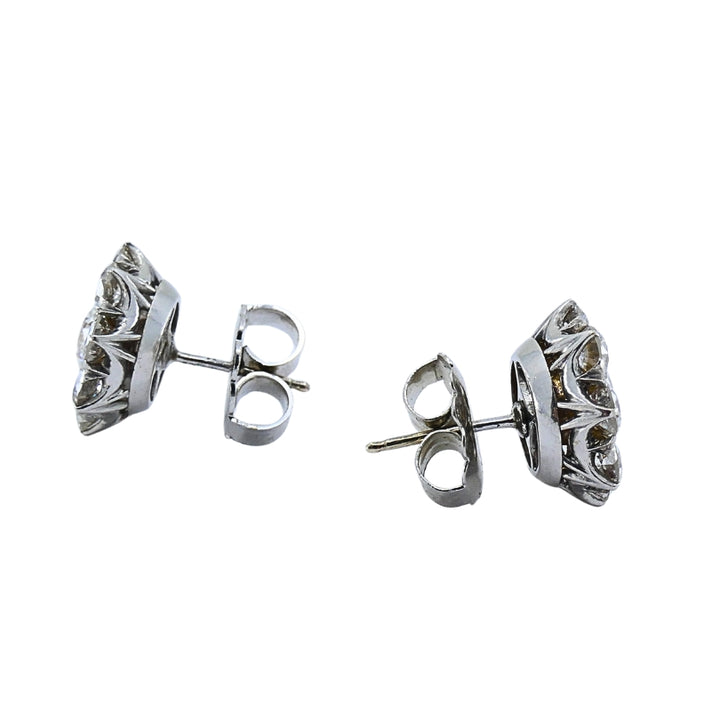 Vintage 14k White Gold Diamond Cluster Stud Earrings Round Cut