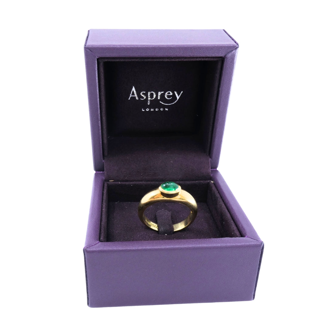 Asprey London 18k Gold Oval Cabochon Emerald Ring