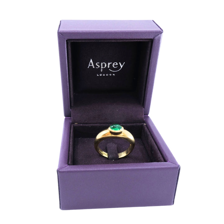 Asprey London 18k Gold Oval Cabochon Emerald Ring