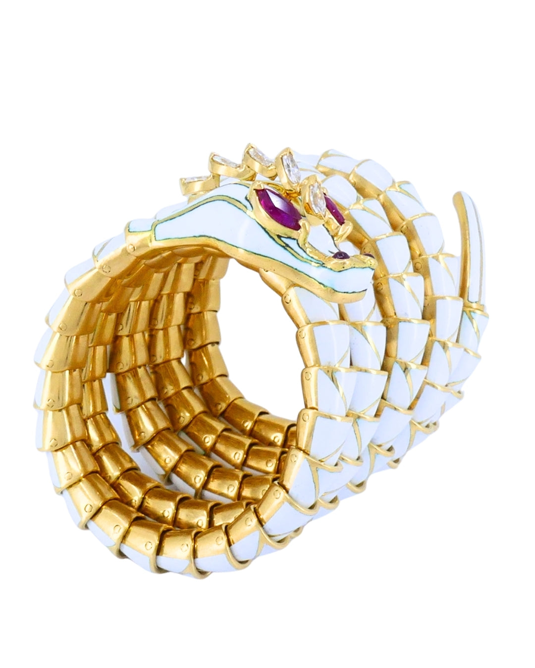 Rare Bvlgari Vintage Bulgari Dragon Bracelet 18k Gold Diamond White Enamel