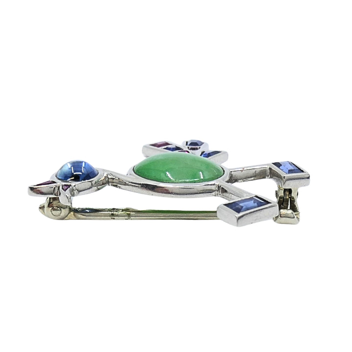Vintage Modernist 14k White Gold Multigemstone Bird Brooch