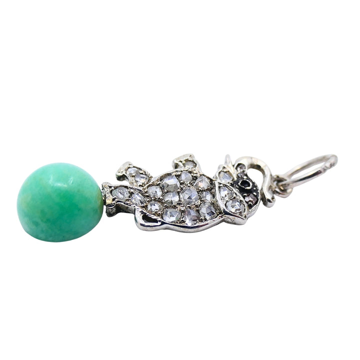 Antique Platinum‑Topped 14k Gold Diamond Elephant Charm Green Bead Accent