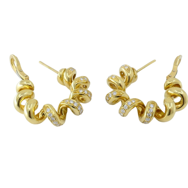 Boucheron Hoop Earrings Swirl Design 18k Gold Diamond