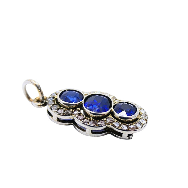 Antique 14k Gold Platinum-Topped Sapphire Diamond Charm Pendant