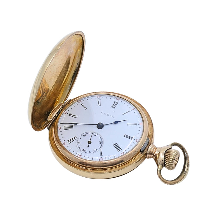 Antique Elgin 14K Gold Keystone Hunter Case Pocket Watch Diamond Butterfly