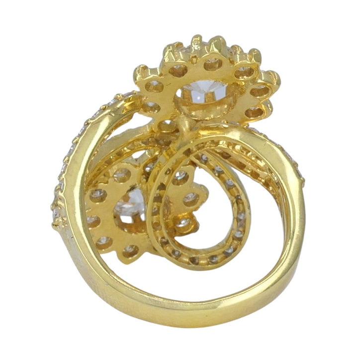Vintage 18k Yellow Gold Diamond Floral Bypass Cocktail Ring