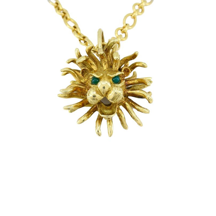 Cartier 18k Gold Emerald Astrology Lion Leo Pendant Necklace