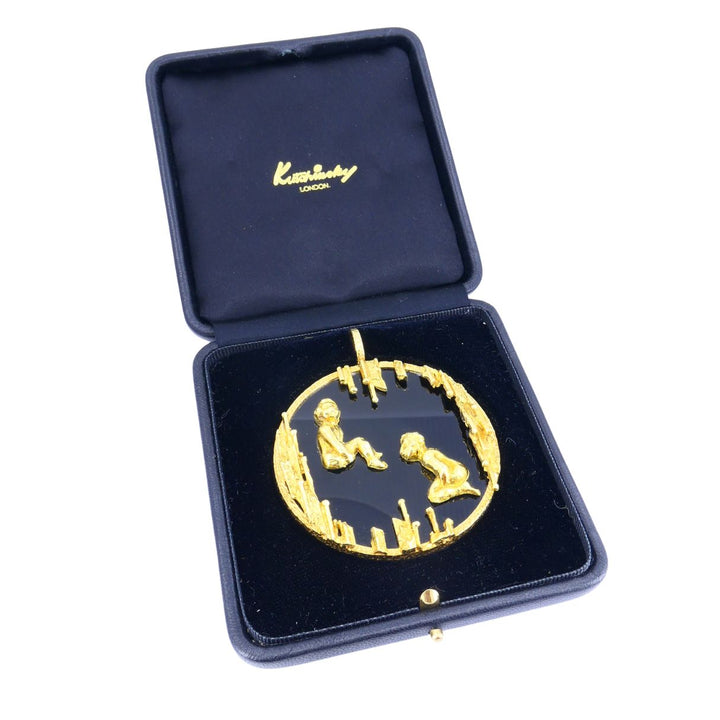Vintage Kutchinsky 18k Gold Onyx Gemini Zodiac Pendant, Original Box