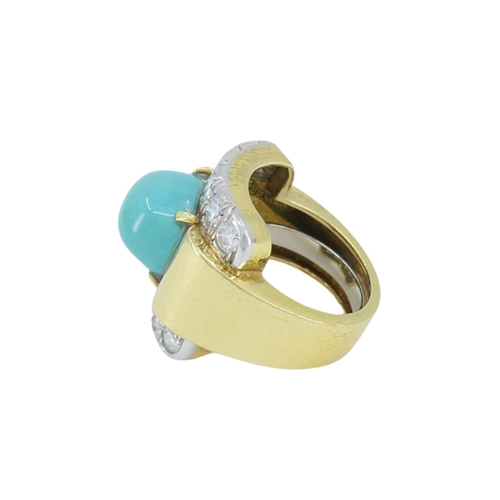 Vintage David Webb 18k Gold Diamond Turquoise Cocktail Ring