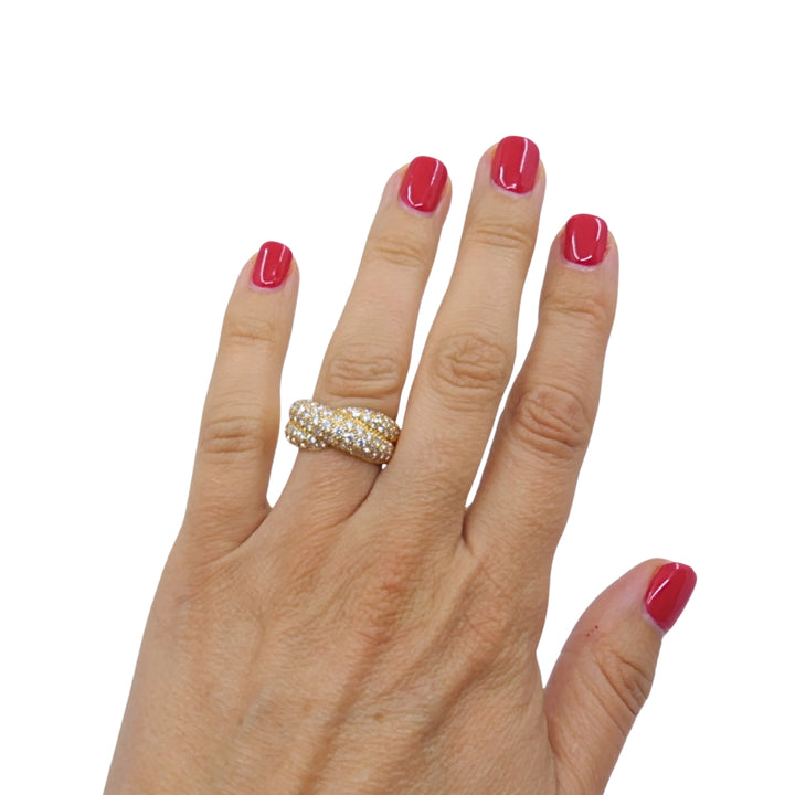 Van Cleef & Arpels 18k Gold Pavé Diamond Bombé Crossover Ring