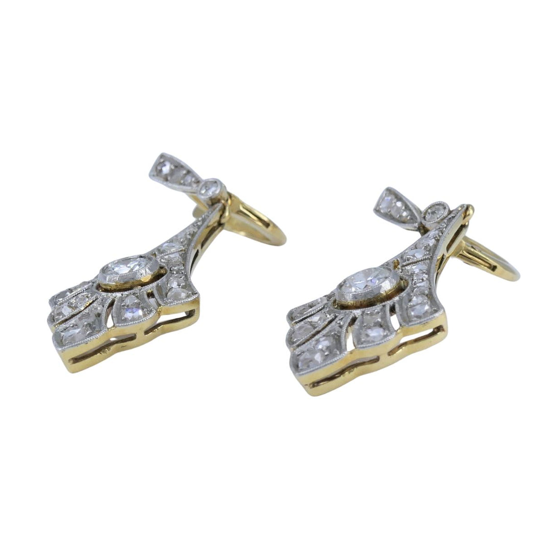 Antique 18k Gold Platinum Old Cut Diamond Drop Earrings