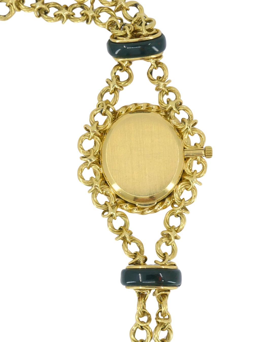 Vintage Diamond Longines Watch Pendant Bloodstone 18k Gold Chain Necklace