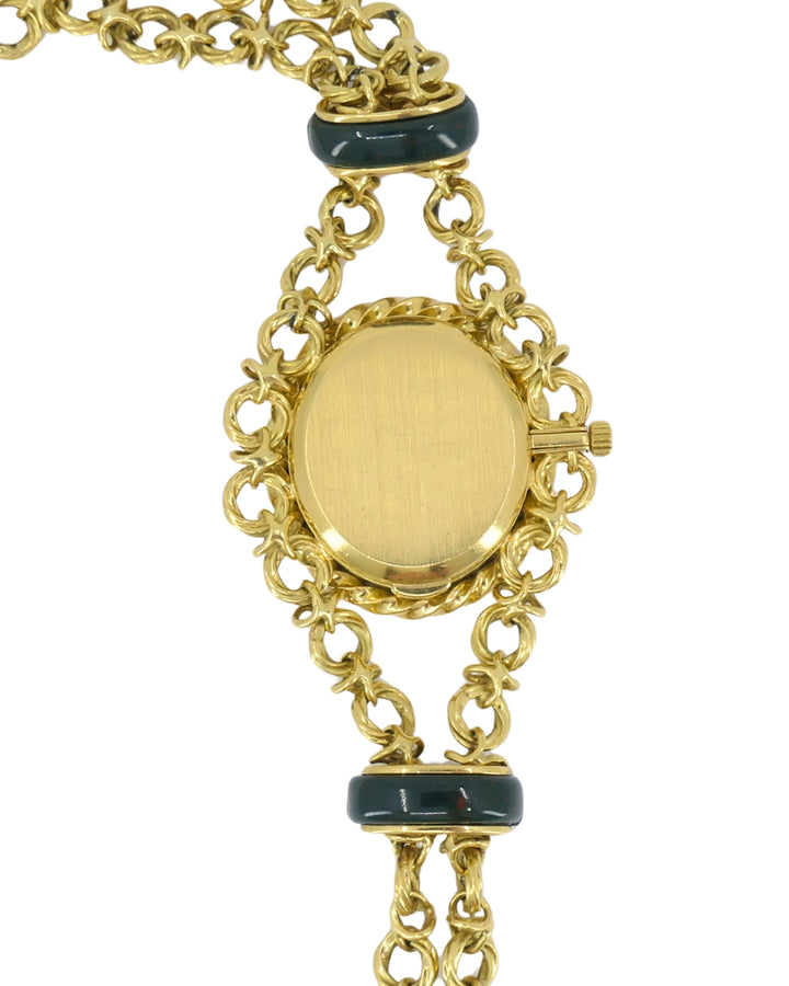 Vintage Diamond Longines Watch Pendant Bloodstone 18k Gold Chain Necklace