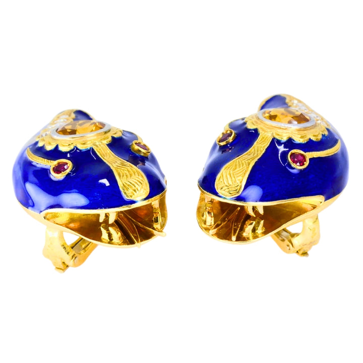 Vintage French 1950s Snake Earrings 18k Gold Platinum Blue Enamel Gemstones