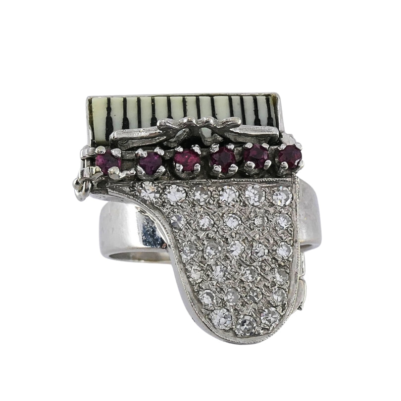Vintage 14k Gold Grand Piano Diamond Gemstone Ring