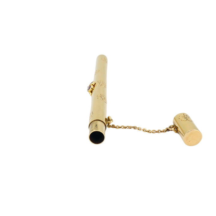 Retro 1940s Van Cleef & Arpels 14k Gold Ruby Pocket Make-Up Brush