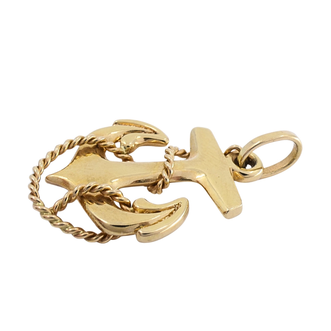 14k Gold Anchor Pendant 14k Wire Choker Necklace