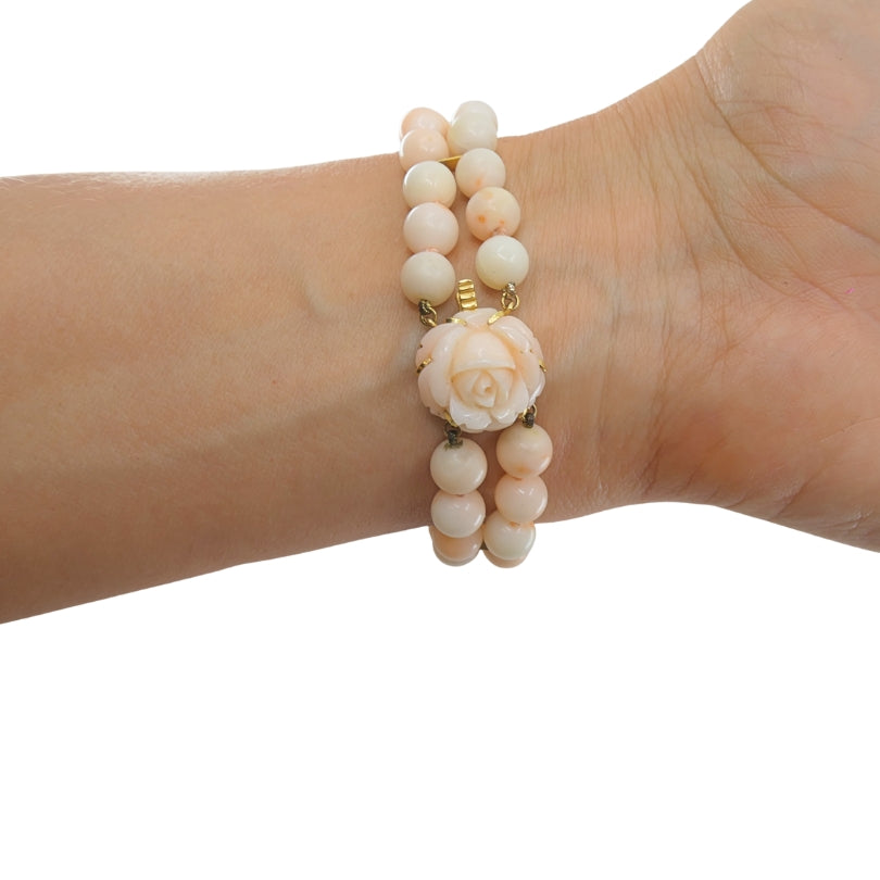 Baume & Mercier 14k Angel Skin Coral Double Strand Bracelet Watch, 1960s