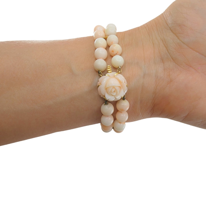 Baume & Mercier 14k Angel Skin Coral Double Strand Bracelet Watch, 1960s