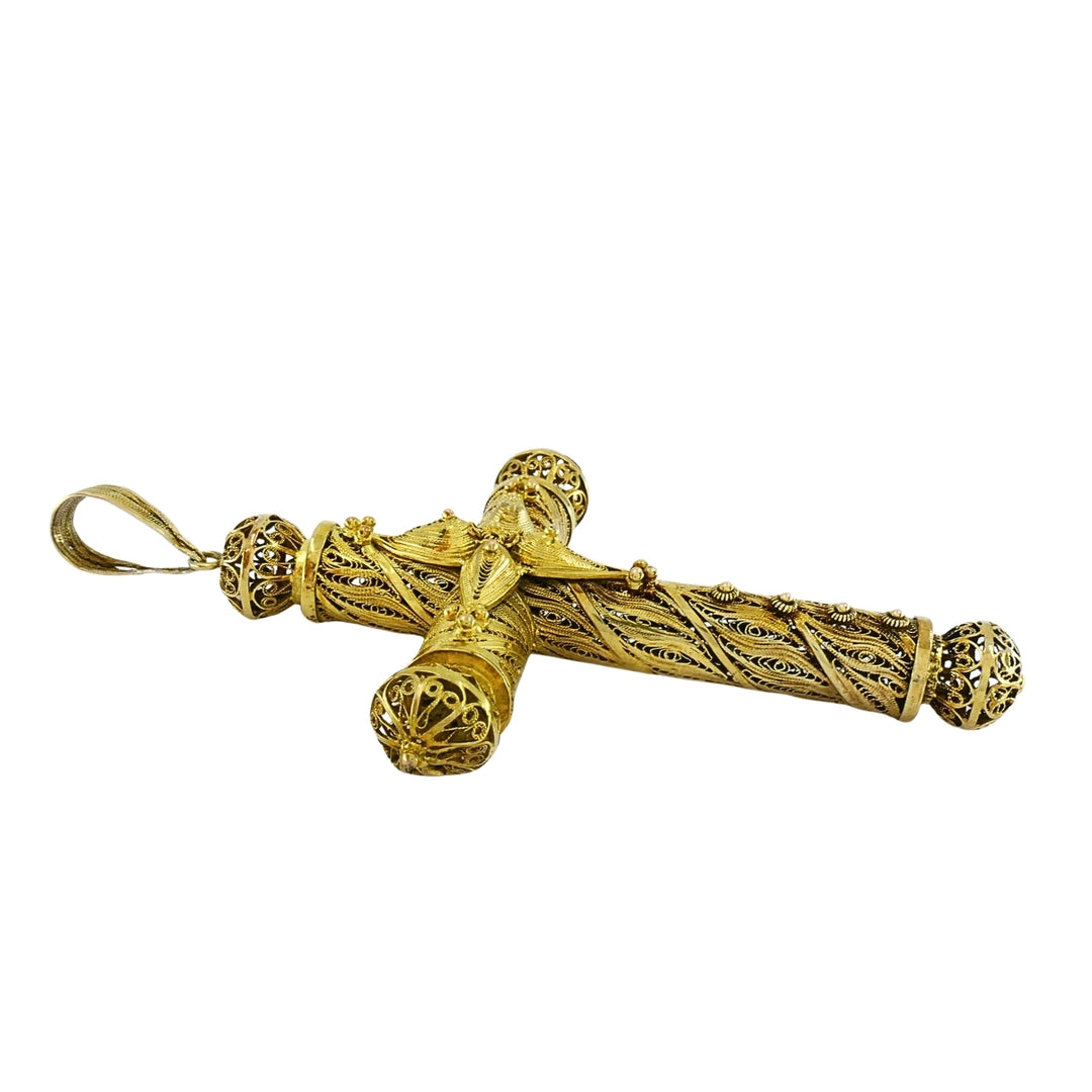 Antique 10k Gold Filigree Cross Pendant Cannetille Design