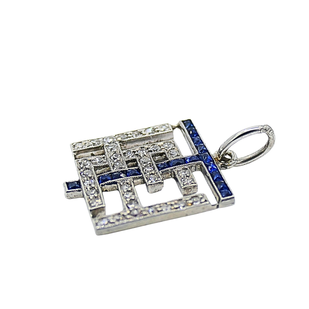 Antique Platinum Diamond Sapphire Geometric Pendant Charm