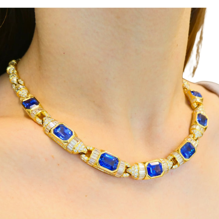 Bvlgari Bulgari 18k Gold Necklace Diamonds Sri Lanka Sapphires No Heat 39.77 Carats GRS Report